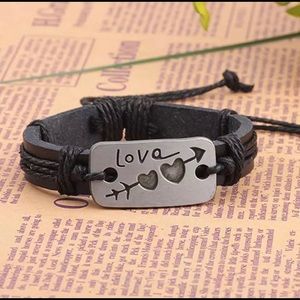 Leather pull cord “love” bracelet